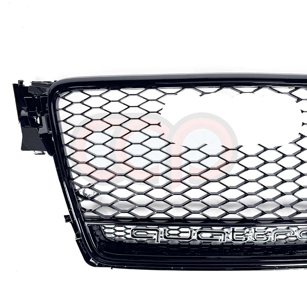 B8 RS4 Honeycomb Grille Quattro Black Frame Black Mesh Black Lower Frame | Audi B8 A4 Non S-Line Sedan, A4 S-Line Sedan, S4 Sedan | Canadian Auto Performance