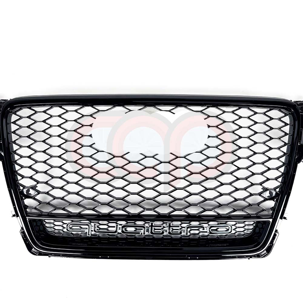 B8 RS4 Honeycomb Grille Quattro Black Frame Black Mesh Black Lower Frame | Audi B8 A4 Non S-Line Sedan, A4 S-Line Sedan, S4 Sedan | Canadian Auto Performance