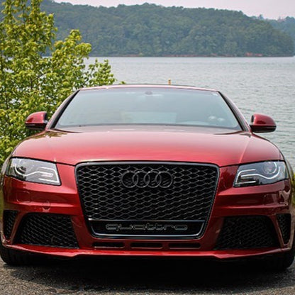 B8 RS4 Honeycomb Grille Quattro Black Frame Black Mesh Black Lower Frame | Audi B8 A4 Non S-Line Sedan, A4 S-Line Sedan, S4 Sedan | Canadian Auto Performance